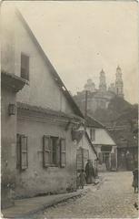 Historical view of Safjaniki district in Vilnia city in 1916 showing early 20th-century buildings and streets