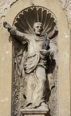 Statue of David playing harp inside Missionaries Church in Vilnius, Lithuania