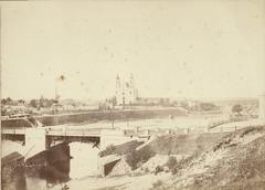 Green Bridge over Vilnia River in Vilnius, historic illustration