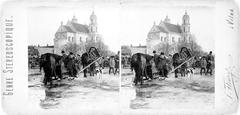 Stereoscopic image of Vilnius cityscape featuring Church of Saints Philip and James in Łukiški district, circa 1900