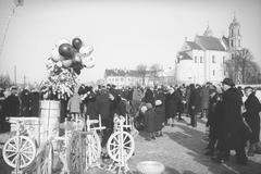 Historic view of Vilnia (Vilnius) Lukiski square with Kazuki fair in 1938