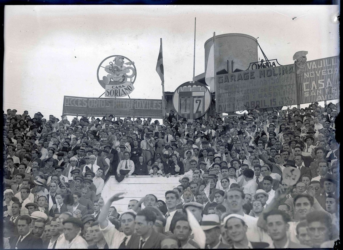 Crowded stands at the Nou Camp de Mestalla during a historic Copa final