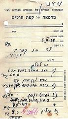 Old invoice given by Dr. Wolf to the health fund in Ein Hai village dated June 2, 1928