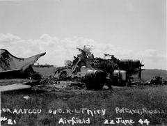 Wreckage of American B-17 bomber on an airfield near Poltava