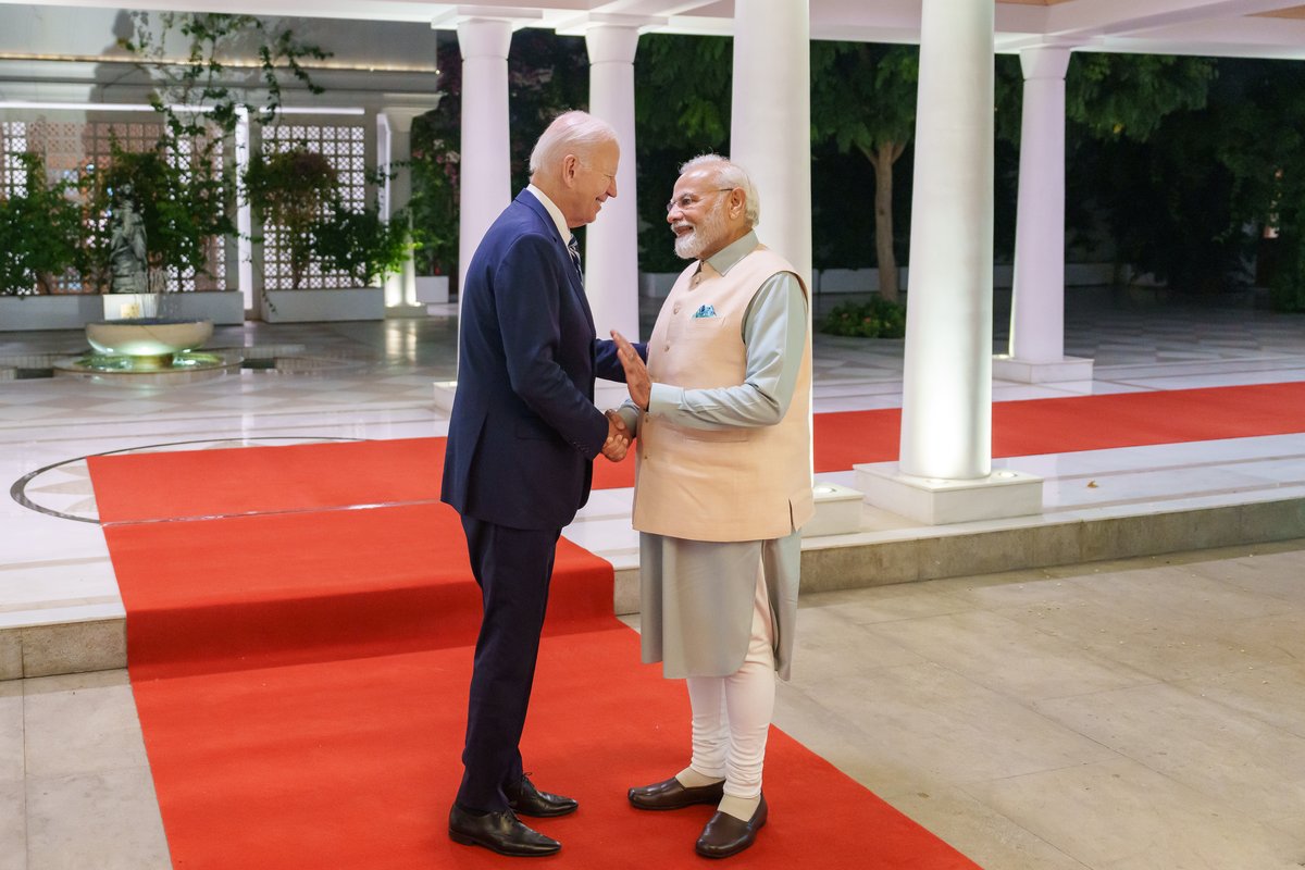 President Joe Biden departing Prime Minister's Residence in New Delhi after meeting with Indian Prime Minister Narendra Modi on September 8, 2023