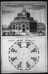 Hedvig Eleonora Church north view with floor plan and design proposal by Jean de la Vallée from Suecia antiqua