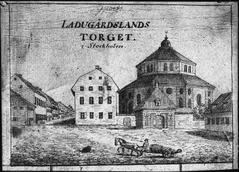 West-facing drawing of Hedvig Eleonora Church exterior