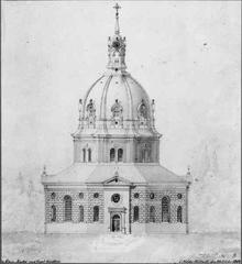 Exterior view of Hedvig Eleonora Church west facade architectural drawing by B.C. Malmberg