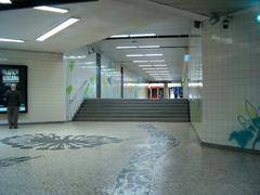 Metro station Jardim Zoológico in Lisbon with trains on the tracks