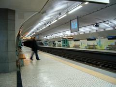 Metro station Jardim Zoológico in Lisbon with tracks and platform