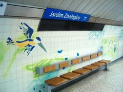 Metro train arriving at Jardim Zoológico station in Lisbon