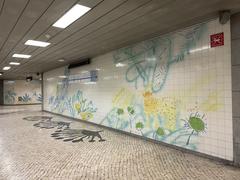 Tile azulejo panels by Júlio Resende at Jardim Zoológico metro station in Lisbon Portugal