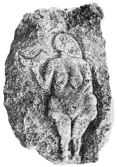 Bas relief carved in rock from Laussel rock shelter in Dordogne region