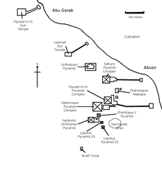 Map of the Abusir archaeological site in Egypt showing tomb locations