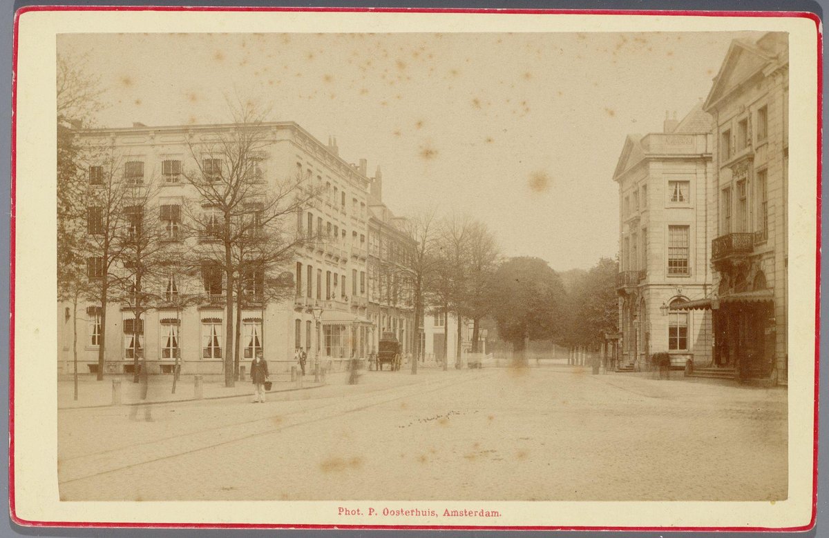 Korte Voorhout street in The Hague with Koninklijke Schouwburg theater on the right, circa 1900