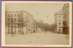Korte Voorhout street in The Hague with Koninklijke Schouwburg theater on the right, circa 1900