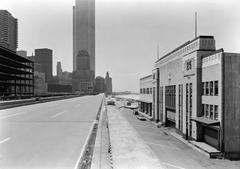 Westside Highway looking south at Pier 25 with detailed railings in New York City