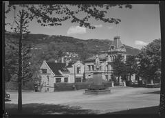 View of Bergen city and Handelshøyskolen building in Hordaland, Norway