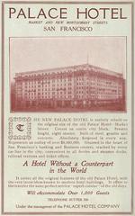 Vintage advertisement for The New Palace Hotel in San Francisco from 1911
