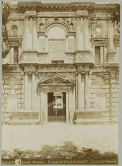 Facade of the Palace of Charles V in the Alhambra Granada with architectural columns and entrance gate