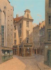 Palais Obizzi (Harp House, today Clock Museum) in Vienna watercolor by Leopold Graninger