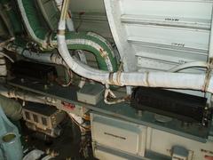 Electrical equipment on the right side of a cargo compartment including two BRZU-115V generator blocks No.2 and APU, PO-500A converter, and RK 200 V right
