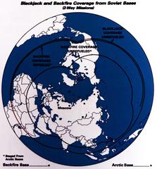 Illustration showing Soviet Blackjack and Backfire aircraft coverage from Soviet bases