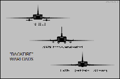Front view silhouettes of Tupolev Tu-22M aircraft with external stores