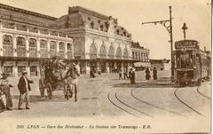 Vintage postcard of Gare des Brotteaux tramway station in Lyon