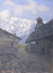 Rustic mountain huts in Pecetto, Macugnaga surrounded by alpine scenery