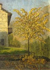 Painting of a linden tree in Malesco by Bazzi