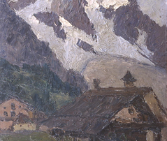 Painting Pomeriggio a Entreves by Carlo Bazzi depicting a serene afternoon landscape