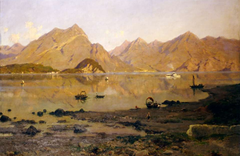 View of Bellagio from Lierna by Silvio Poma, 1888, oil painting