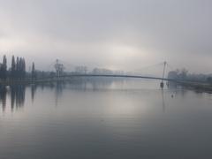 La Passerelle des Deux-Rives pedestrian bridge viewed from the Europa Bridge in Strasbourg, Bas-Rhin, France