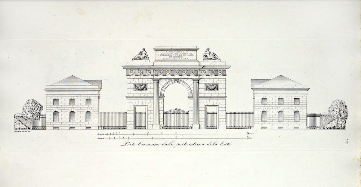 Porta Comasina gate from the inner city view in Milan, 1840