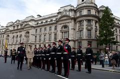 Chairman of the Joint Chiefs of Staff Adm. Mike Mullen reviewing British troops during a welcoming ceremony on Horse Guards Avenue, London, June 10, 2011
