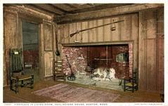 Historic fireplace in the living room of the Paul Revere House