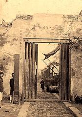 Ancient gate entrance of Hanoi city with traditional architecture
