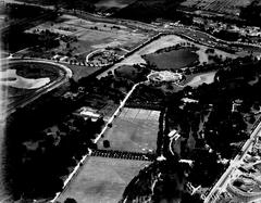 1922 aerial photo of City Park and Bayou St. John in New Orleans showing Delgado Museum, McFadden Mansion, houseboats, and Stock's Amusement Park