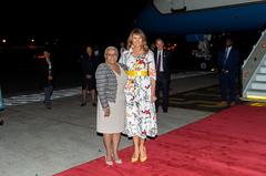 First Lady Melania Trump posing with Margaret Kenyatta at Jomo Kenyatta International Airport Kenya 2018