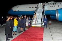 First Lady Melania Trump disembarking Bright Star at Nairobi airport greeted by Kenyan and US officials