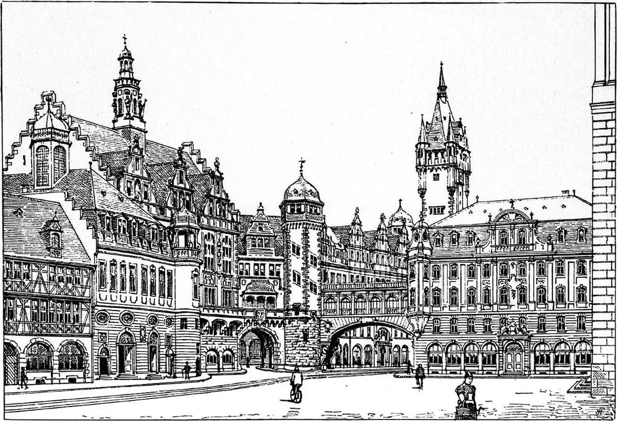 Expansion plan for the Frankfurt town hall showing Paulusplatz view towards Bathmannstrasse in 1900