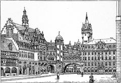 Expansion plan for the Frankfurt town hall showing Paulusplatz view towards Bathmannstrasse in 1900