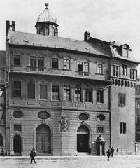 Historic golden swan building at Frankfurt am Main, entrance from Paulsplatz
