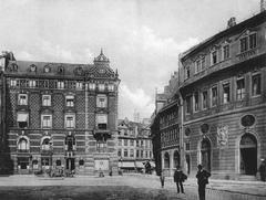 Historic view of Wedelgasse street in Frankfurt am Main before 1904 with Roemer building in background
