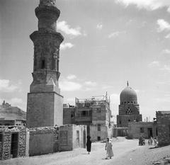 Eastern Cemetery in Cairo with the mausoleum of Kait Bey, black and white photo from 1935