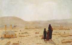 Painting by Laurits Tuxen depicting a solemn gathering at the grave of caliphs in 1889