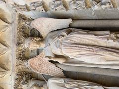 Smiling angel statue detail from Notre-Dame de Reims Cathedral