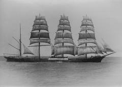 The barque Moshulu with full square rig sails on water