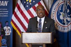 Homeland Security Secretary Alejandro Mayorkas at Know2Protect launch press conference in New York City